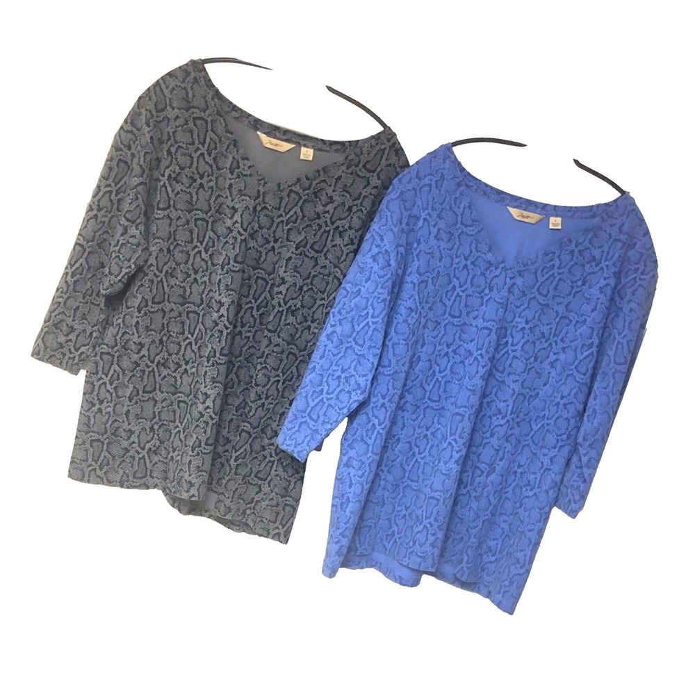 Lot of 2 Motto Snake Print Tunic Top‎ Casual Weekends Stretch  Womens S M